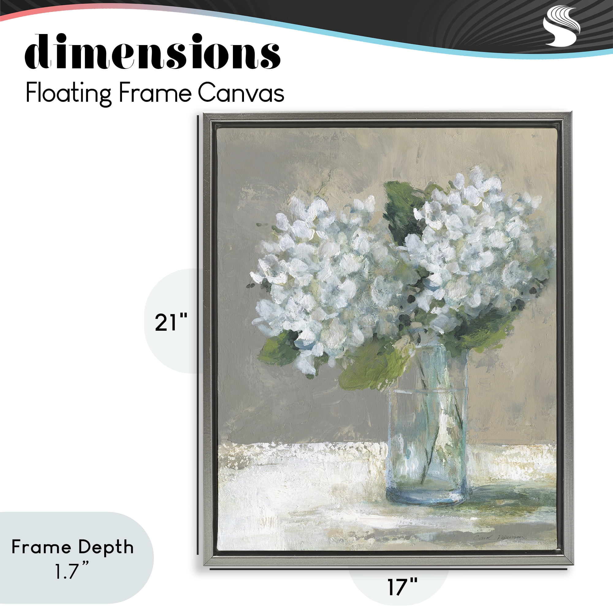 Stupell Industries White Hydrangeas Glass Vase Gray Framed Floater Canvas Wall Art, design by Carol Robinson