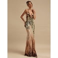 thumbnail image 7 of Brown Abstract Print Deep V-Neck Backless Bodycon Maxi Dress, Mermaid Silhouette Evening Dress, 7 of 7