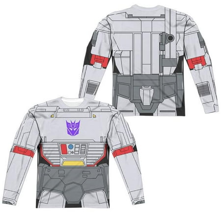 Trevco Sportswear HBRO132FB-ALPP-6 Transformers & Megatron Costume Front & Back Print - Long Sleeve Adult Poly Crew T-Shirt, White -