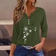 thumbnail image 2 of WTOBBY Women's Fashion Basic V-Neck T-Shirt with Printed Pattern, 3/4 Sleeve, and Button Detail, Ideal for Weekend Wear, Spring Fall Season, Casual Occasions, and Everyday Comfort,Green XL, 2 of 6