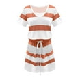 thumbnail image 6 of pstuiky Womens Summer Dresses, T-Shirt Dress Striped Short Sleeve V-Neck Sundresses High Waist with Pockets Knee Length Dresses with Belt Prom Dress Party Orange XXL, 6 of 7