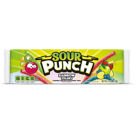 Sour Punch Straws, Sour Rainbow Soft & Chewy Candy, 4.5oz (Pack of