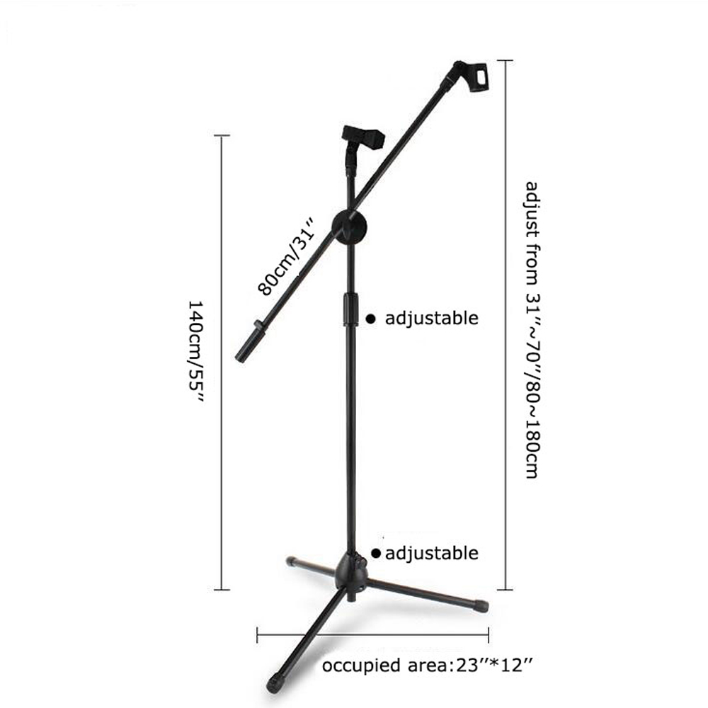 Microphone Stand Mic Foldable Double Clip Tripod 360 Rotating with Extending Boom Arm