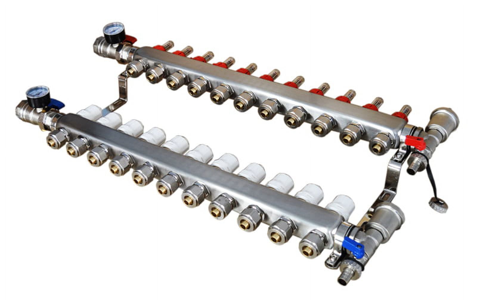 EQCOTWEA 11-Branch PEX Radiant Floor Heating Manifold Set Floor Heating Water Distributor Pipe Fittings Stainless Steel