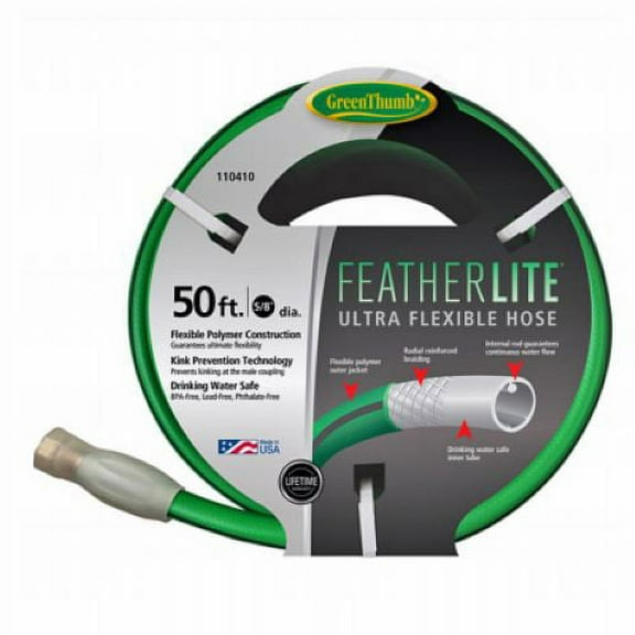 Green Thumb GTFTHL5850 5/8" Inch x 50' Foot Featherlite Ultra Flexible Anti Kink Garden Hose - Quantity of 1