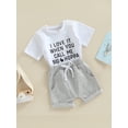 thumbnail image 3 of Bagilaanoe 2pcs Toddler Baby Boy Short Pants Set Short Sleeve Letter Print T Shirt Tops + Shorts 6M 12M 18M 24M 3T Kids Casual Summer Outfits, 3 of 8