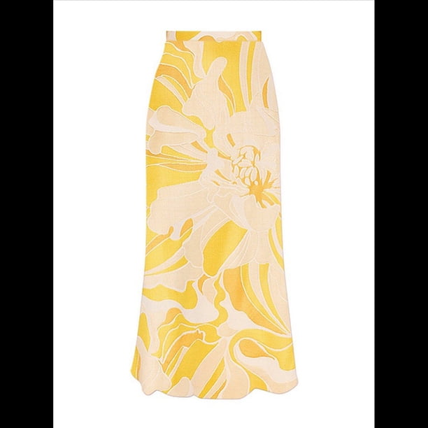 Traje de Baño de una Pieza para Mujer, Falda Cruzada, Pareo, Bikini con Estampado Floral Retro. Falda Cruzada Amarilla L