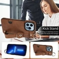 thumbnail image 3 of TECH CIRCLE Case for iPhone 13 (6.1") 2021 - Lightweight Leather Phone Case with Stand & Card Holder & Buckle & Hand Strap, Protective Functional Cover, Brown, 3 of 8
