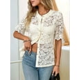 thumbnail image 6 of Womens Lace Short Puff Sleeve Casual Eyelet Crew Neck Button Down Shirts  XL, 6 of 7