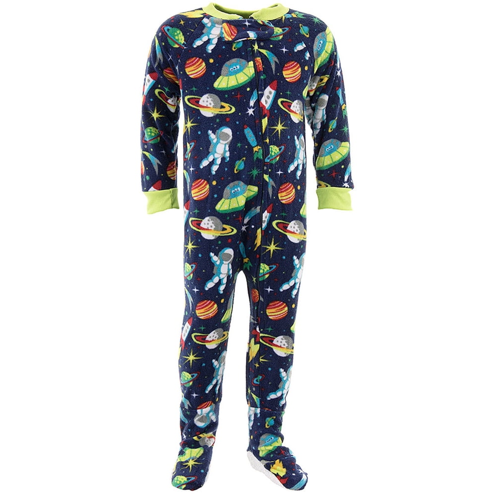 Mon Petit Space Ships Blue Footed Pajamas for Baby and Toddler Boys