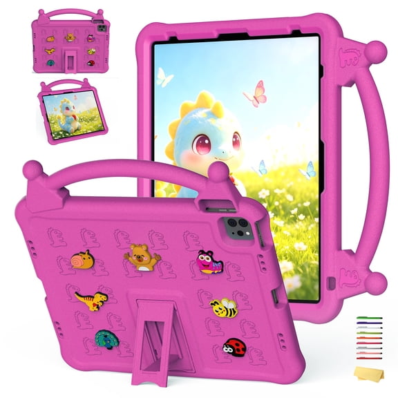 Mynvo Kids Case for iPad Air 13 inch M4/M3/M2 (2026/2025/2024), iPad Pro 13 inch M5/M4 (2025/2024) & iPad Pro 12.9 inch Cover 6th/5th/4th/3rd Generation 2022/2021/2020/2018 with Stand/Handle, Rose