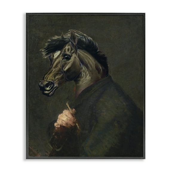 Stupell Industries Horse Painter Portrait Novelty & Humor Painting Black Framed Art Print Wall Art, 11 x 14