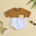 thumbnail image 2 of IROINNID Neutral Crossover Onesies Baby Boys Girls Cute Short Sleeve Splicing Print Pocket Romper,Brown, 2 of 9