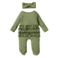 thumbnail image 2 of URMAGIC Newborn Baby Girls Waffle Long Sleeve Zip Jumpsuit Romper Match Headband, 2 of 8
