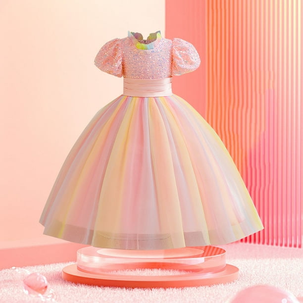 Big Kid Fille Robe Filles en Chocolat Robe Nouvelle Fleur Fille Princesse  Robe Paillettes Maille Bouffi Princesse Robe Longue Soirée Robe Filles