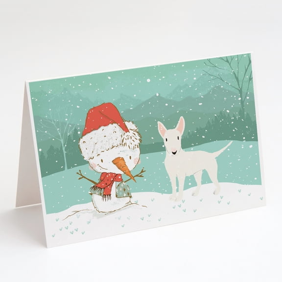Caroline's Treasures White Bull Terrier Snowman Christmas Greeting Cards with Envelopes, 5" x 7" (8 Count)