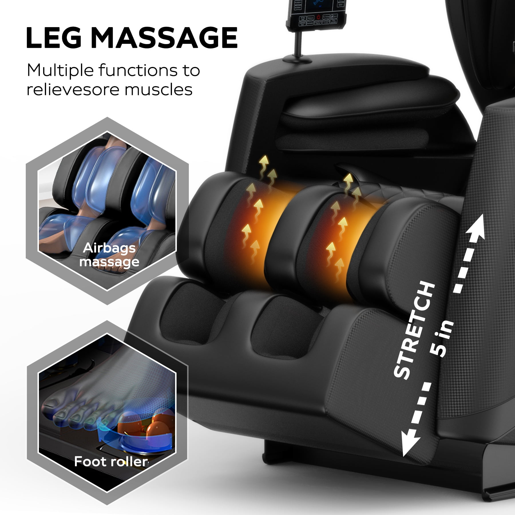 Aukfa Zero Gravity Full Body Massage Chair with Heating, Retractable Footrest, Leather, Black