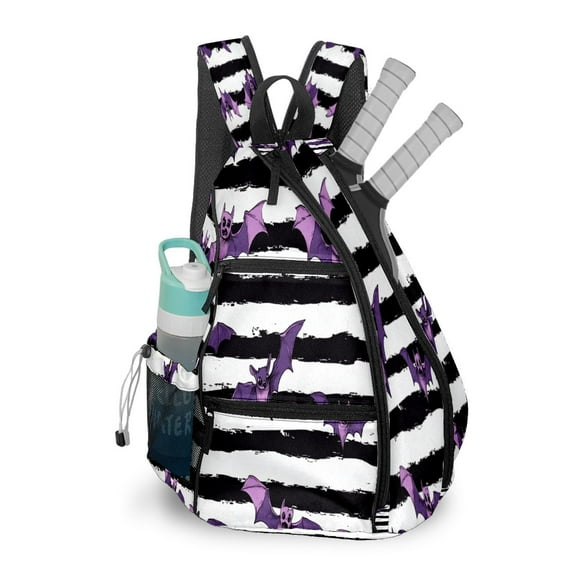 Pickleball Bag with Padded Back, Stripes Bats White Multi-Compartment Paddle Backpack, Lightweight Nylon Sports Bag for Men & Women