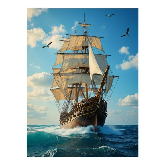 Diamond Art Kit for Adults, Sailing Ship Ocean Adventure Diamond Painting for Adults Beginners, DIY Diamond Art Painting Kits, 5D Diamond Painting Crafts for Home Decor 12x16 Frameless