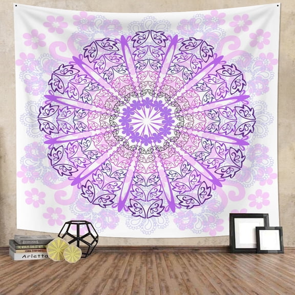 Boho Purple Mandala Tapestry Wall Hanging,White and Purple Tapestries for Bedroom Living Room Dorm Decor,60"Wx50"L