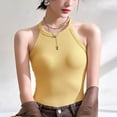 thumbnail image 3 of Pincandy Fashion Women's Summer Casual Solid Color Strap U-shaped Camisoles Sports Bra Tank Top Sexy Crisscross Back High Impact Longline Workout Yoga Bra,Yellow,M, 3 of 5