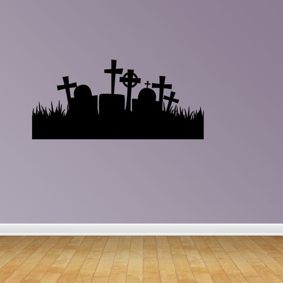 Empresal Halloween Scene Big Halloween Graveyard Scene Wall Vinyl Decal Sticker Art Graphic Sticker Sugar Skull Black 28"Hx13"W JP654