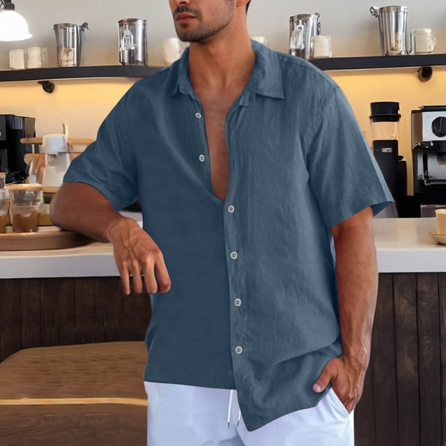 Summer Cuban Shirts for Men Casual Lightweight Button Down Short Sleeve Cardigan Work Blouse
