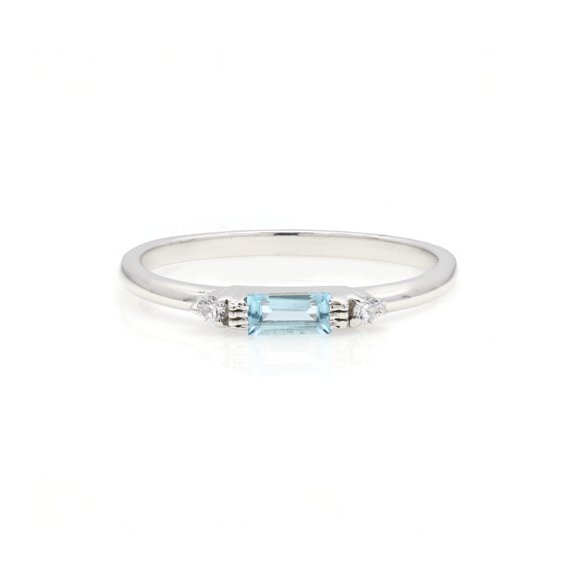 Petite Ring,Baguette Aquamarine Ring,Aquamarine Gems,Half Eternity,Aquamarine Wedding Band,March birthstone Gift For Her
