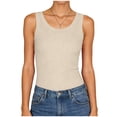 thumbnail image 5 of NIEWTR Women's Square Neck Sleeveless Double-Layer Tank Tops Basic Tight T Shirts Womens Tank Summer Tank (S,A146-Beige), 5 of 7