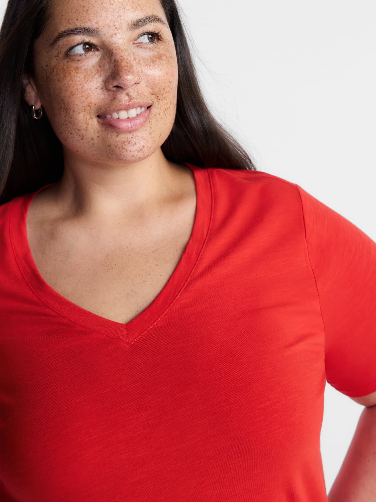 Terra & Sky Women’s Plus V Neck Tee with Short Sleeves, Sizes 0X-5X