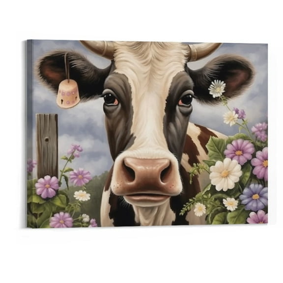 Creowell Cow Picture Farmhouse Wall Decor Canvas Art Print Modern Home Wall Art 20x16 Inch