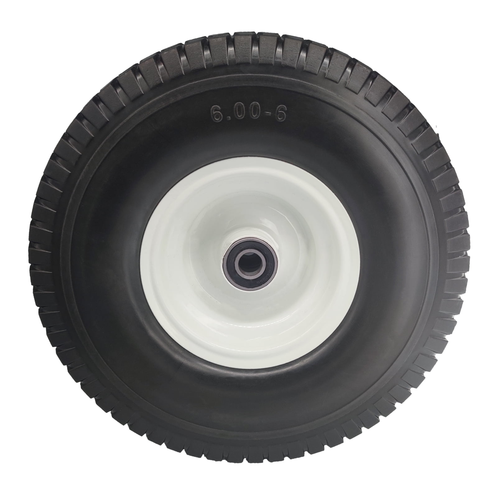 Flat Free Lawn Mower Tires 15x6-6 with 3/4 & 5/8 Bearings, 3" Center Hub 15x6.00-6 Solid Wheel Flat Free Tires for Garden Tractor Lawnmower, Set of 2