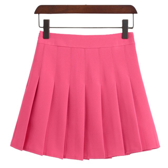 Girls Women High Waisted Plain Pleated Skirt Skater Tennis School Uniforms A-line Mini Skirt WithRose Red Skirt PantsXS
