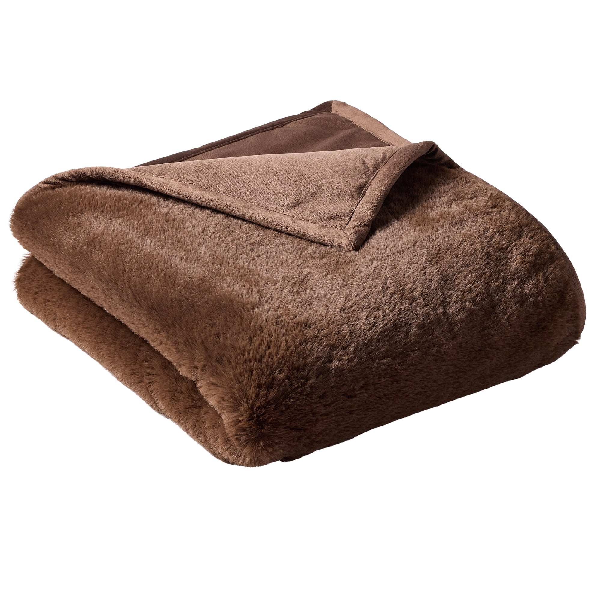 Better Homes & Gardens Brown Faux Fur Ultra Soft Luxury Oversized Throw Blanket 50" x 72", Brown Basket