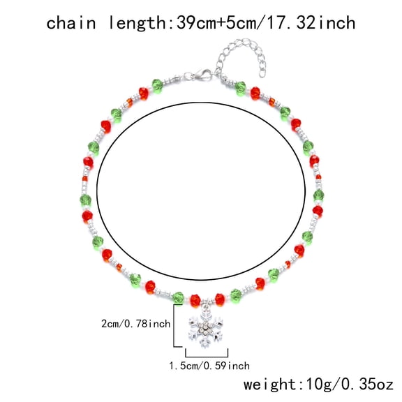 Faty-T Christmas Gingerbread for Man Pendant Necklace with Red & Green Beads, Imitation & Golden Spacers - Bohemian Style Holiday Jewelry Gift for Women