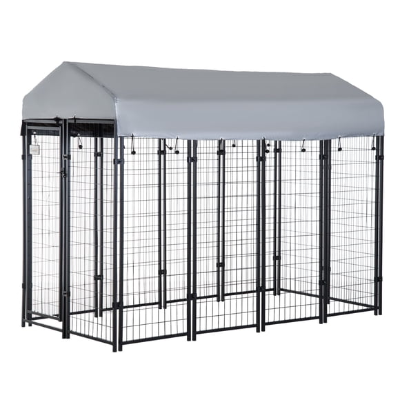 Black Outdoor Dog Kennel - 8x4x6 ft Metal Playpen with Waterproof Cover & Secure Gate for Yard & Patio Use