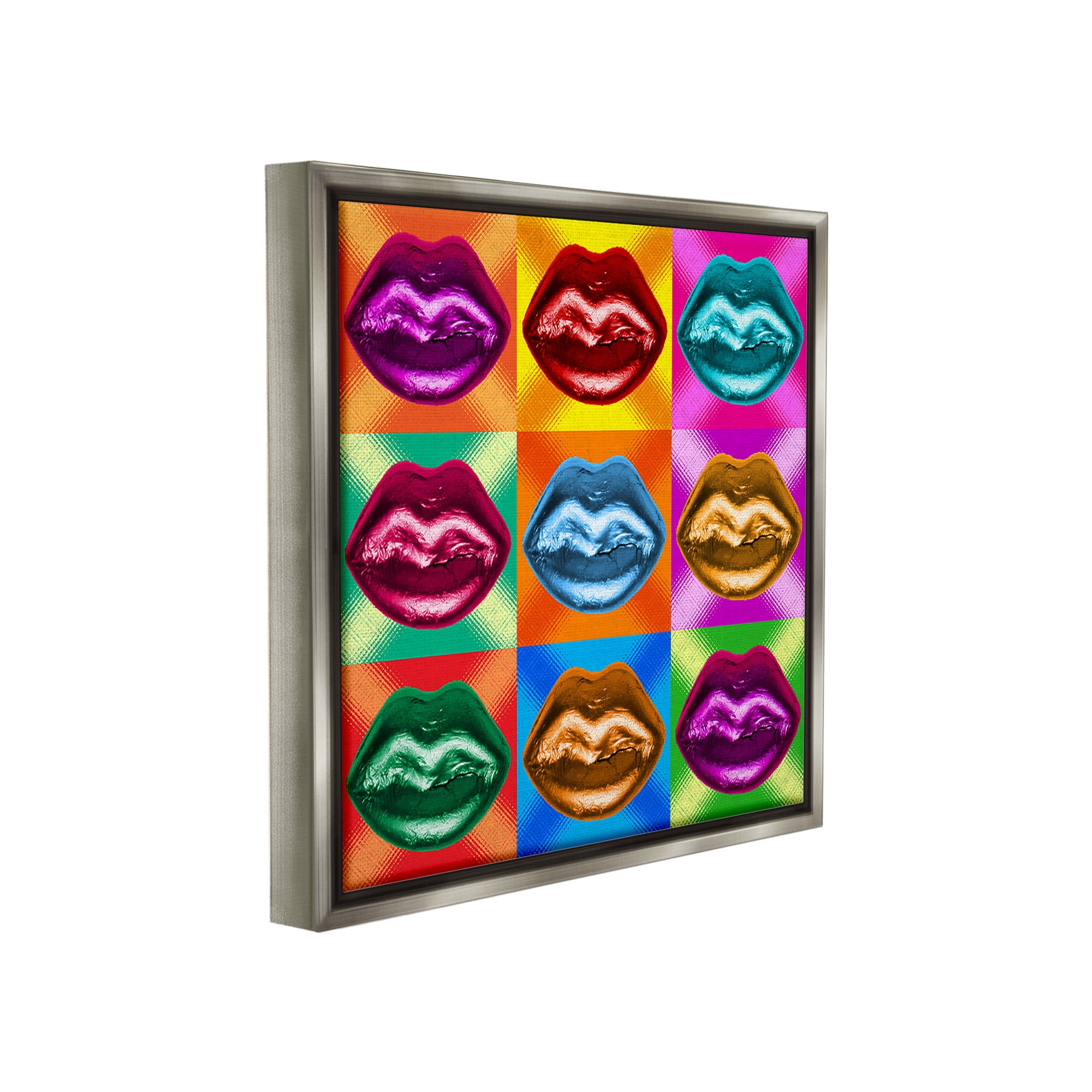 Stupell Industries Vivid Lips Abstraction Abstract Painting Gray Floater Framed Canvas Art Print Wall Art, 25 x 25