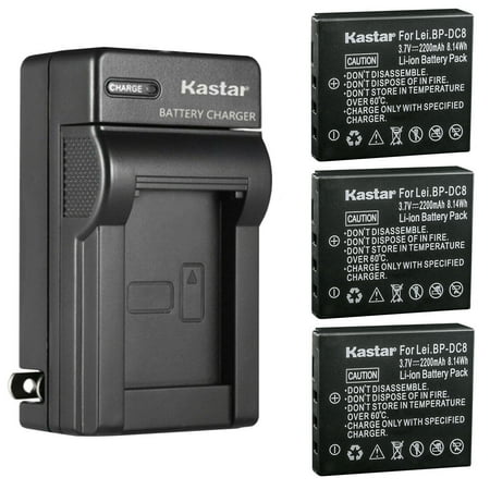 Kastar 3-Pack Battery and AC Wall Charger Replacement for Leica 18706 EA-DC-8 BP-DC8 BPDC8 BP-DC8E BPDC8E Battery Leica MINI-M Leica X Vario Leica X1 Leica X2 Leica X-U (Typ 113) Cameras