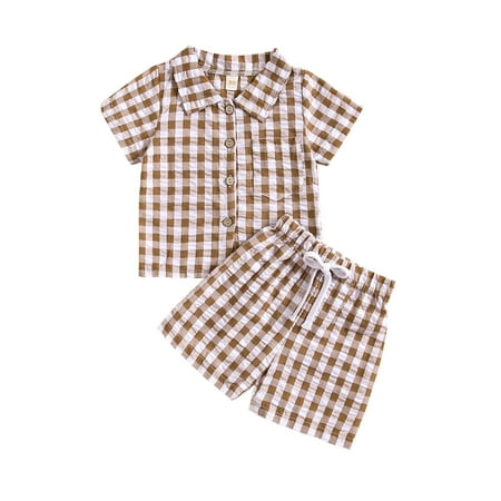 

Youmylove Toddler Boys Girls Short Sleeve Plaid Printed T-Shirt Tops Shorts Outfits Stylish Toddler Child Outwear
