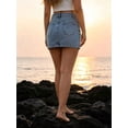 thumbnail image 3 of Women High Waist A Line Mini Jean Skirt With Pockets, Vintage Washed Straight Short Denim Skirt Casual Basic Bottoms For Summer, 3 of 4