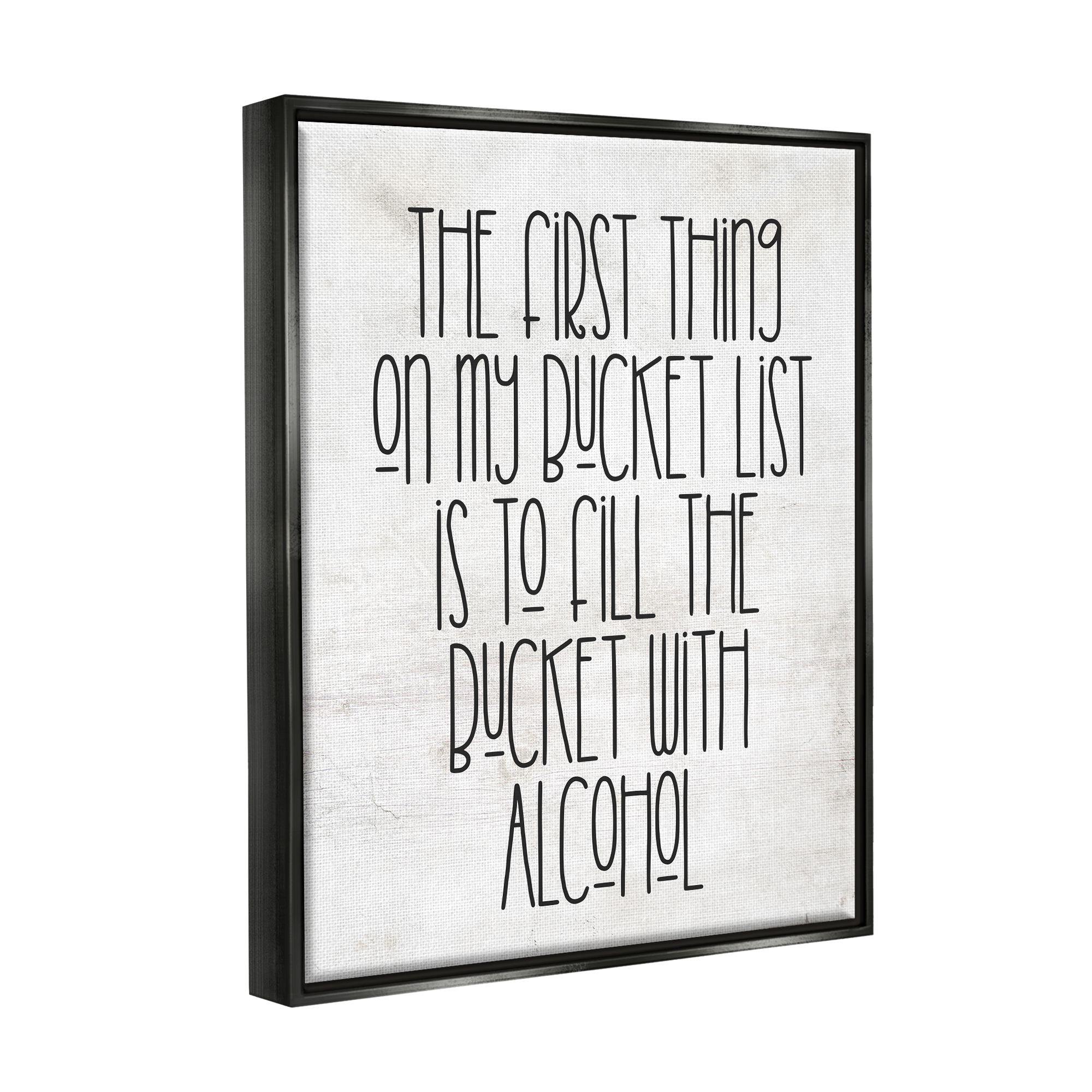 Stupell Industries Funny Alcohol Bucket List Inspirational Painting Black Floater Framed Canvas Art Print Wall Art, 17 x 21