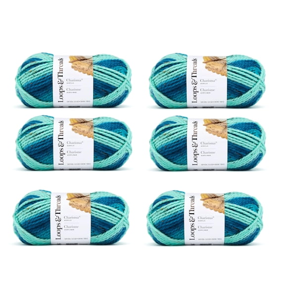 Loops & Threads Charisma Tweed Stripe Yarn - Multicolor Yarn for Knitting, Crochet, Weaving, Arts & Crafts - Cappuccino, Bulk 6 Pack