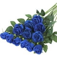 thumbnail image 1 of Nvzi 12 ramos de flores artificiales de seda, ramos de rosas realistas con tallos largos para decoración del hogar, bodas y fiestas (azul), 1 of 4