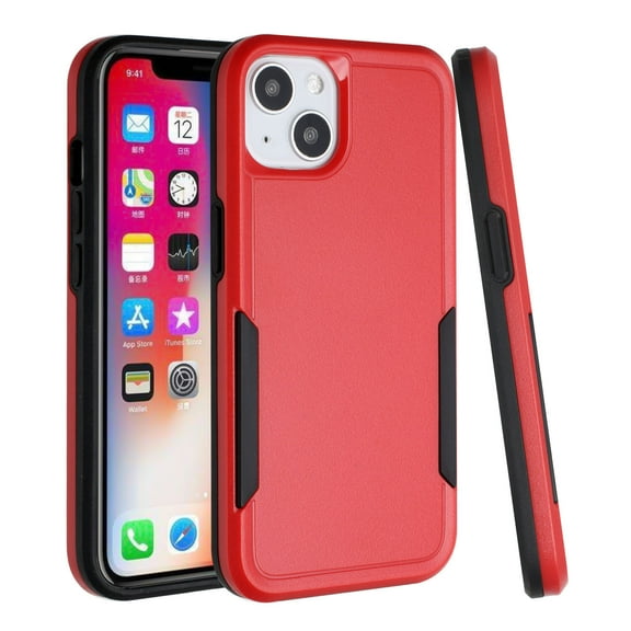 For Apple Iphone 14 Pro 6.1 Tough Strong Dual Layer Flat Hybrid Case Cover - Red