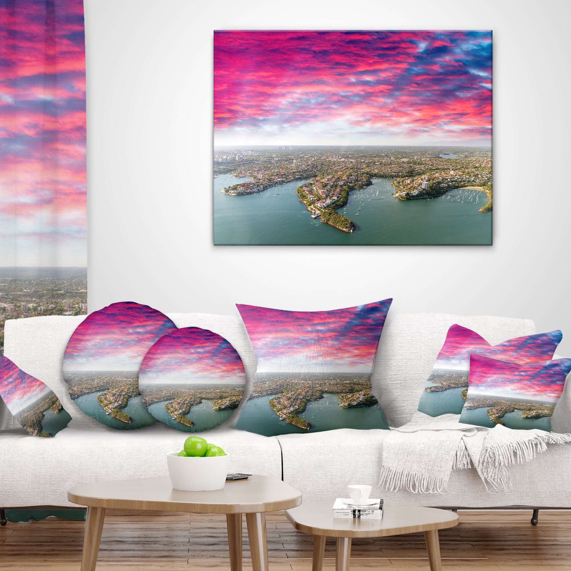 Designart Sydney Under Red Cloud - Cityscape Photo Throw Pillow - 16x16