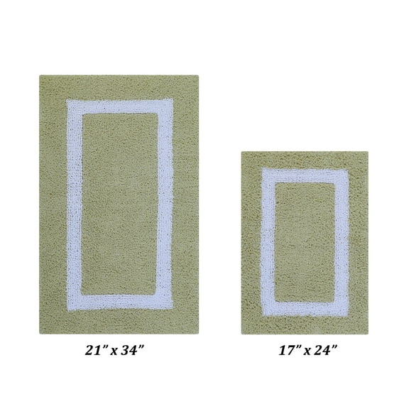 Better Trends 2 Piece Bathroom Rug Set 100% Cotton Bath Mat Extra Soft Tufted Machine Washable Water Absorbent, Reversible Bathroom, Laundry Room (17”x24”|21”x34”) Hotel Multi Collection - Sage/White