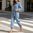 thumbnail image 4 of Kctiaxy Denim Jumpsuit for Women Long Sleeve Turndown Collar Belt Ties Rompers Solid Fashion Jogger Jeans, 4 of 4
