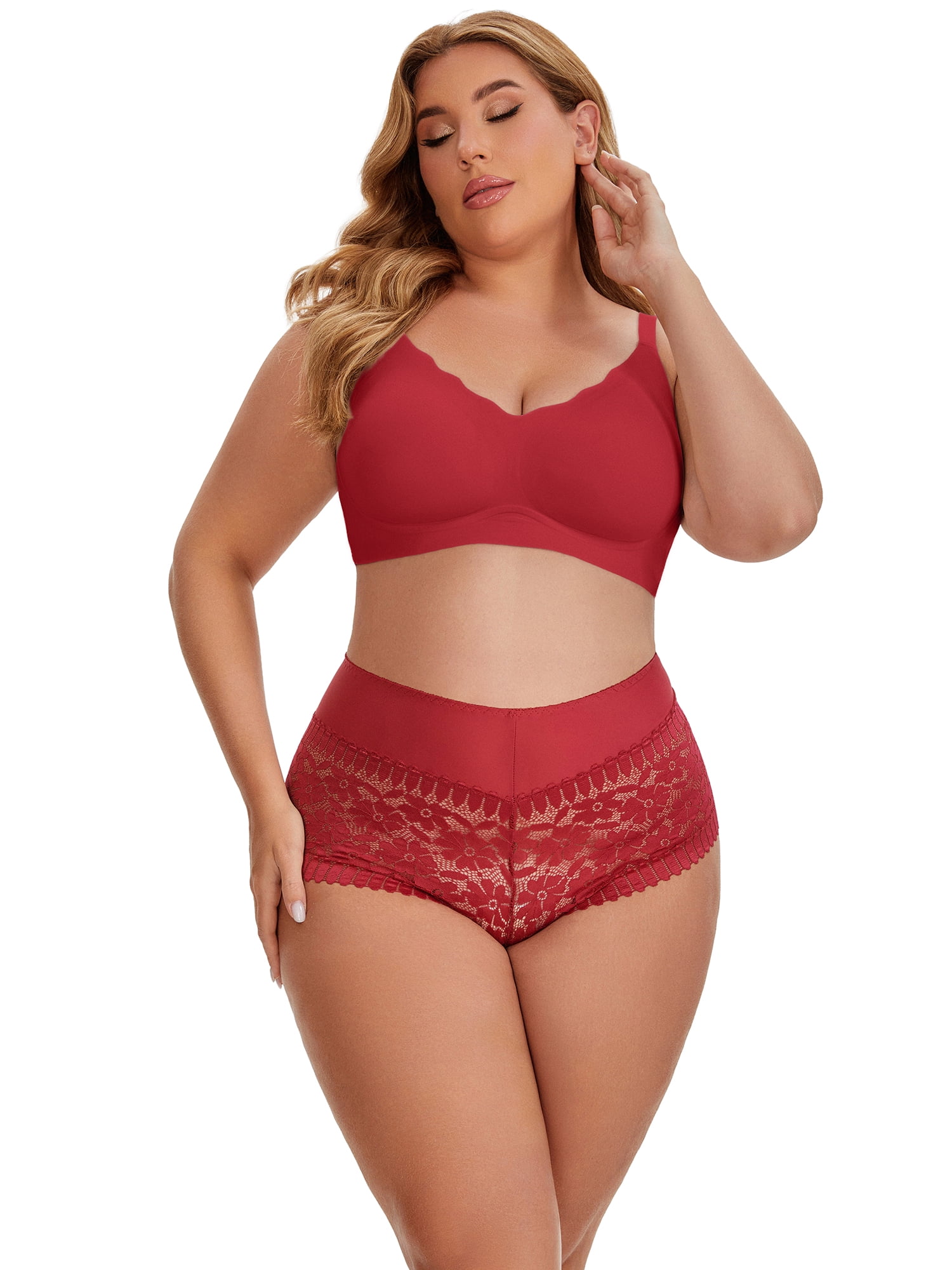 DARING DIVA Women's Sheer Lace Trim Mid Rise Briefs for Comfort and Style XXL Red