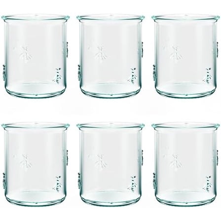 Regina DOF Glass | 12 Oz | Italian Made, Recycled Green Glass | Drinking Glass with Embossed Bee Design for Water, Juice, Iced Tea, Cocktails (Set of 6)