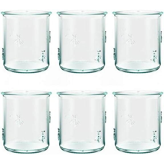 Regina DOF Glass | 12 Oz | Italian Made, Recycled Green Glass | Drinking Glass with Embossed Bee Design for Water, Juice, Iced Tea, Cocktails (Set of 6)